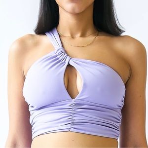 Assymetrical Pleaded Lavender Purple Sports Bra